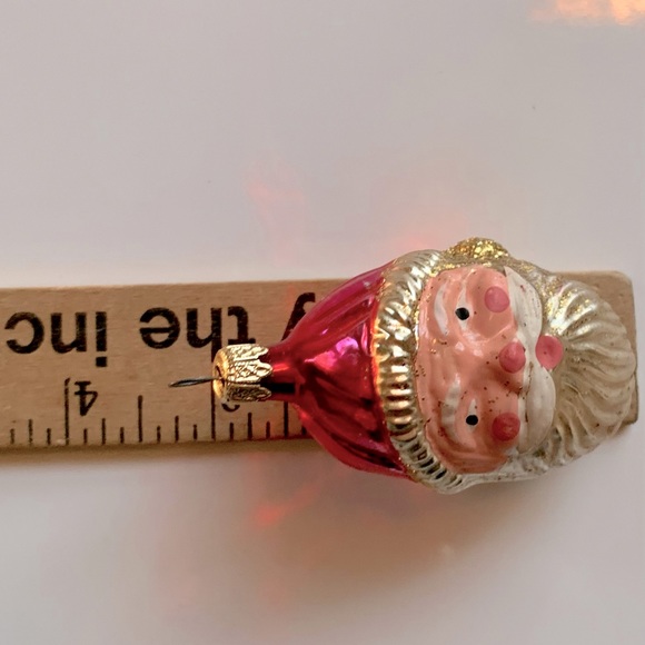 Two Vintage Mercury Glass Ornaments from Columbia- Santa Head & Poinsettia - Picture 12 of 12